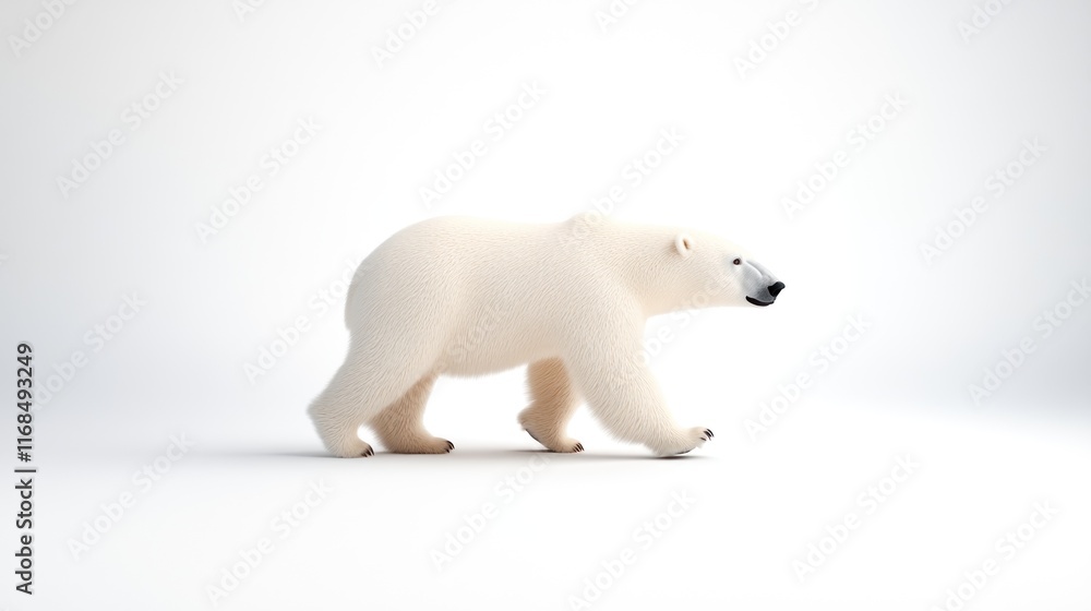 Fototapeta premium A polar bear walking gracefully on a minimalist background.