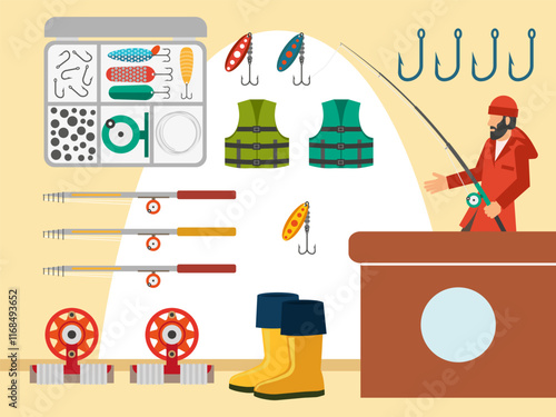 Fishing Gear Shop Concept Illustration Stylish and Beautiful