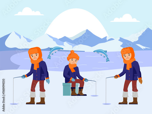 Ice Fishing Concept Illustration Stylish and Beautiful