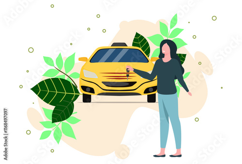 Car Saleswoman Concept Illustration Stylish and Beautiful