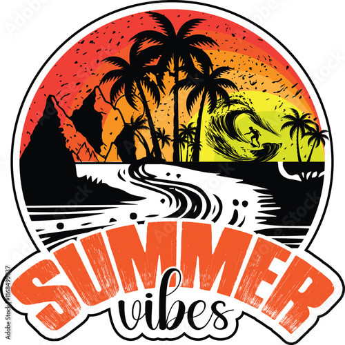 Summer Vibes T shirt design, vector, apparel, template, eps 10, typography t shirt, vintage
