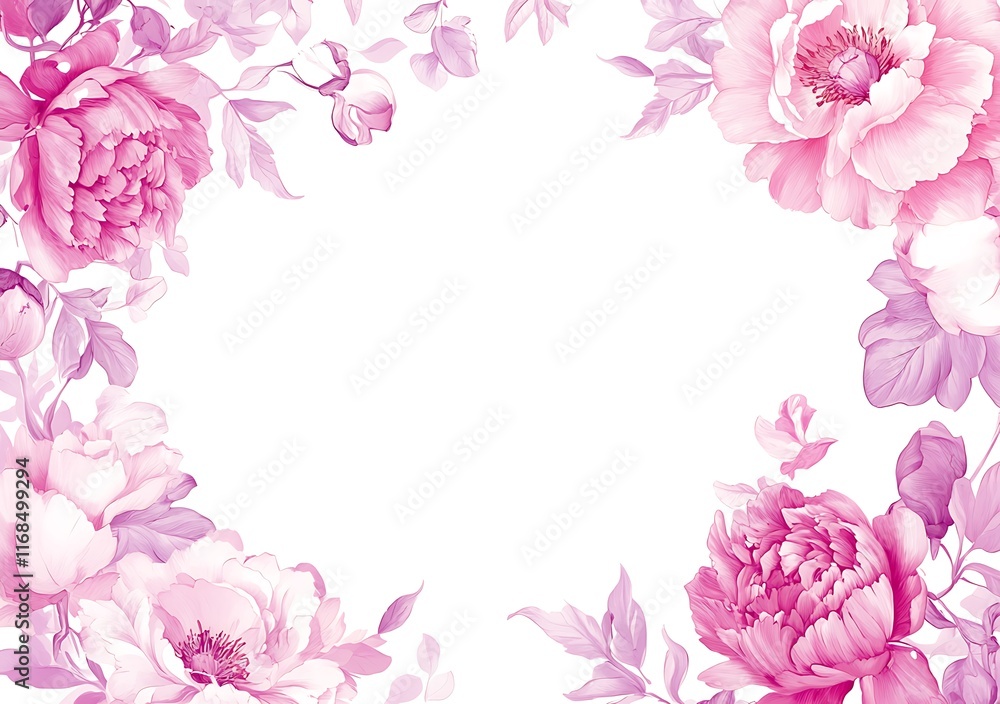 Pink peonies framed against a white spring summer background Pink peonies framed against a white spring summer background