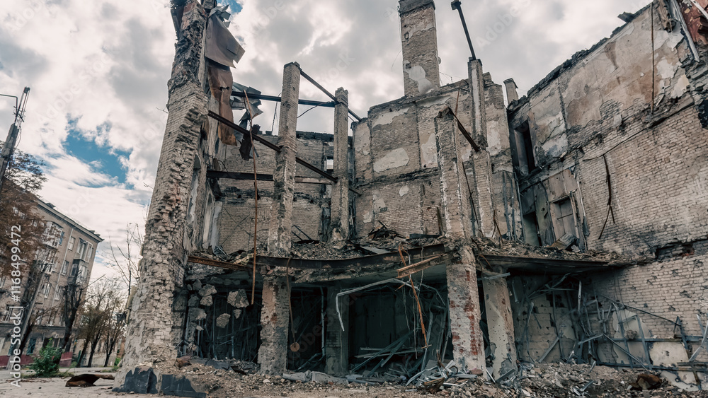destroyed and burned houses in the city in Ukraine destroyed and burned houses in the city in Ukraine