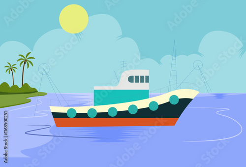 Ferry Boat Concept Illustration Stylish and Beautiful