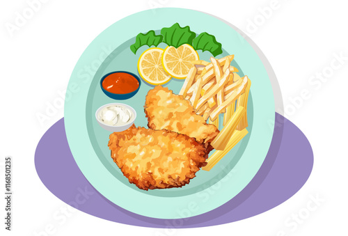 Fish and Chips Concept Illustration Stylish and Beautiful