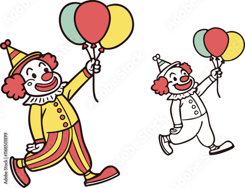 Vector illustration of Cartoon funny clown Circus. Clown with balloons vector clip-art