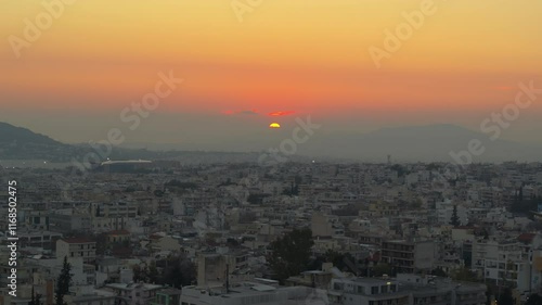 Inspirational shot - urban sunset over Marousi, Athens, Greece photo