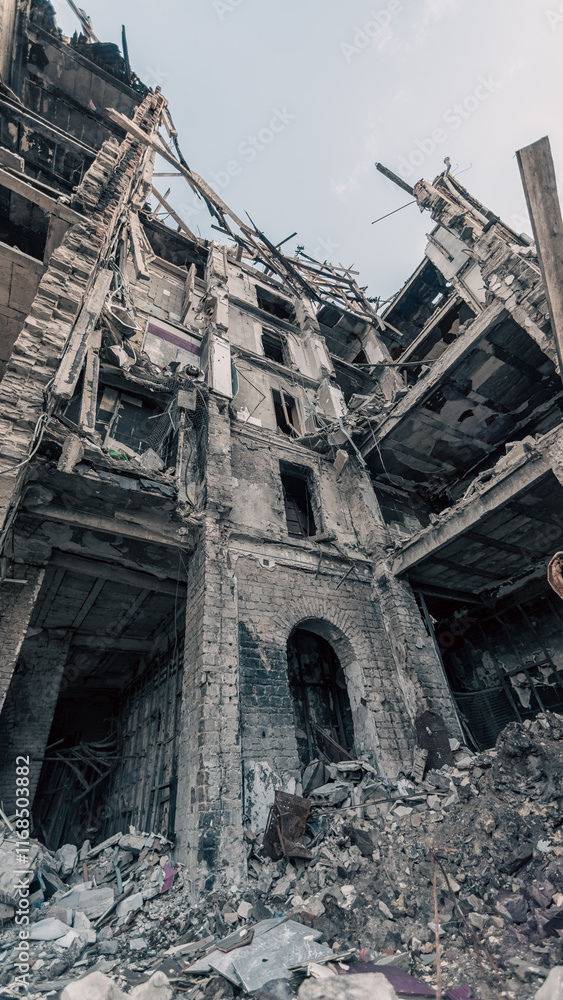 destroyed and burned houses in the city in Ukraine destroyed and burned houses in the city in Ukraine