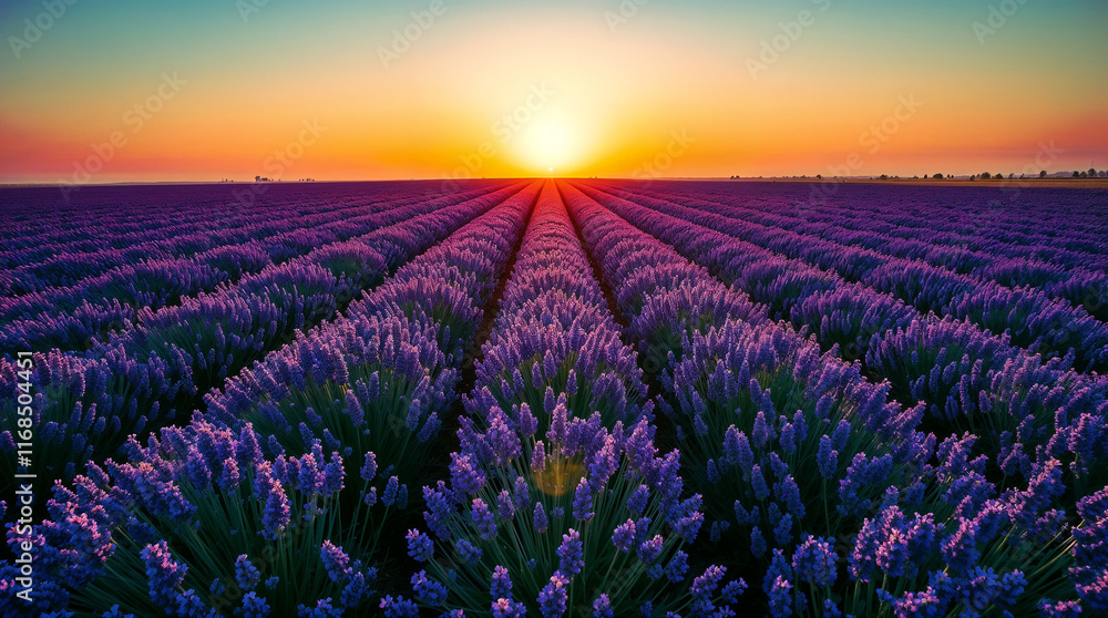 Obraz premium Lavender field under a setting sun