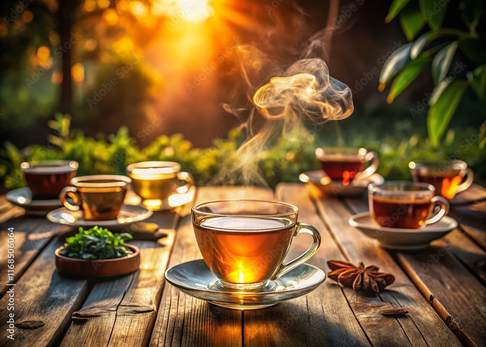 Cozy Afternoon Tea Party: A Cup of Tea on a Rustic Table Cozy Afternoon Tea Party: A Cup of Tea on a Rustic Table