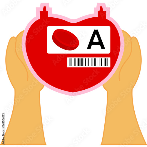 Illustration of Blood Bag Type A with Hand