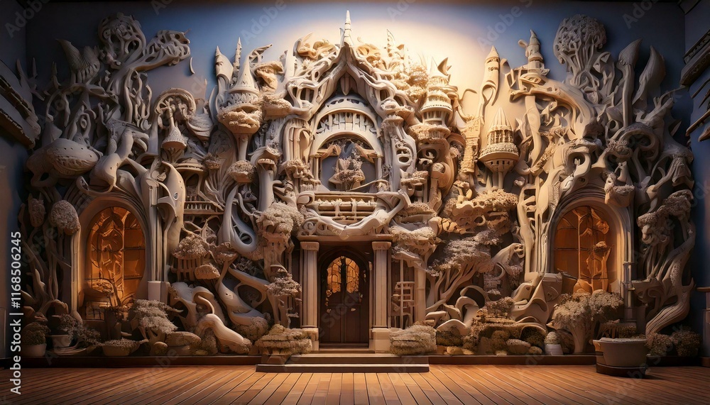 Fototapeta premium strange house and relief figures on the wall