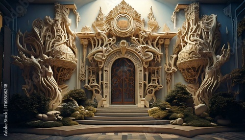 strange house and relief figures on the wall