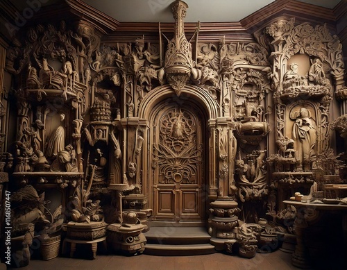 strange house and relief figures on the wall