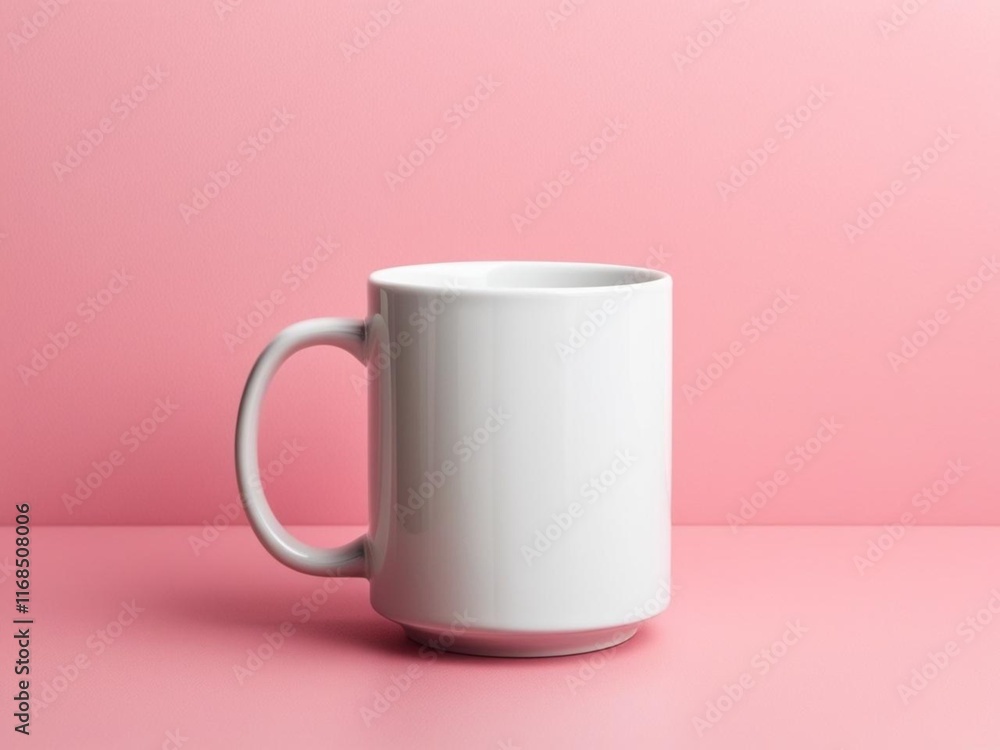 White mug mockup on a pink background. White mug mockup on a pink background.