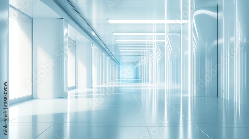 Wallpaper Mural Bright, futuristic white hallway with glowing lights and reflective floor. Torontodigital.ca