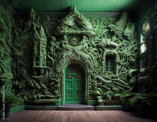 strange house and relief figures on the wall