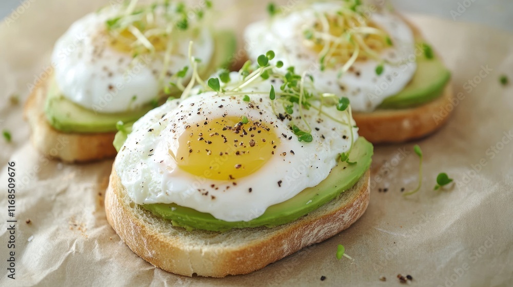 Delicious Avocado Toast with Fried Eggs and Microgreens: A Perfect Breakfast Delicious Avocado Toast with Fried Eggs and Microgreens: A Perfect Breakfast