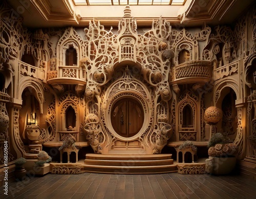strange house and relief figures on the wall