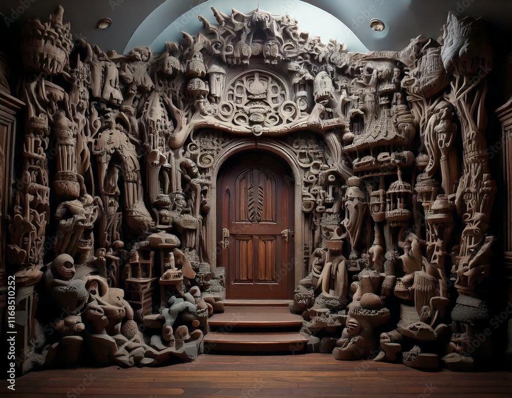 Fototapeta premium strange house and relief figures on the wall