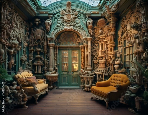 strange house and relief figures on the wall