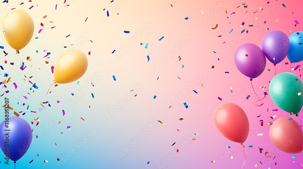 Fototapeta premium Colorful Balloons and Confetti Celebrate a Festive Occasion