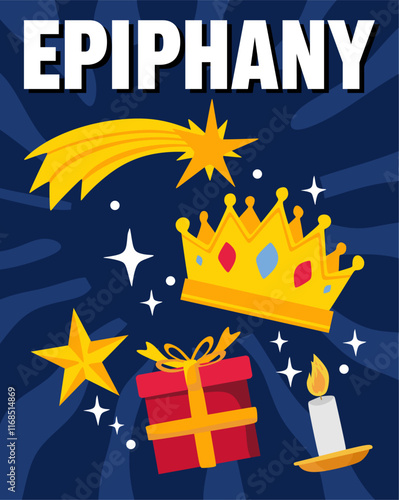 happy epiphany day with blue sky background and epiphany ornaments
