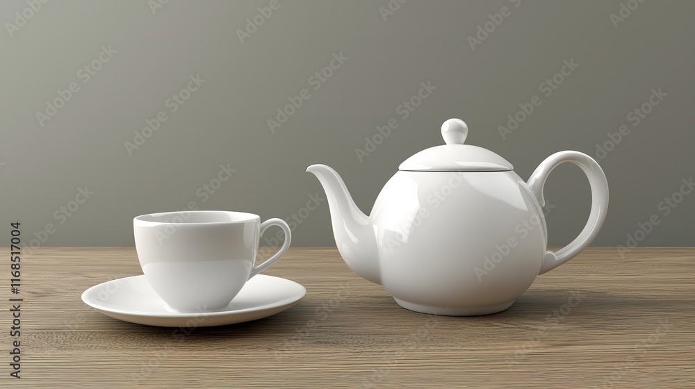 White Teapot and Cup on Wood White Teapot and Cup on Wood