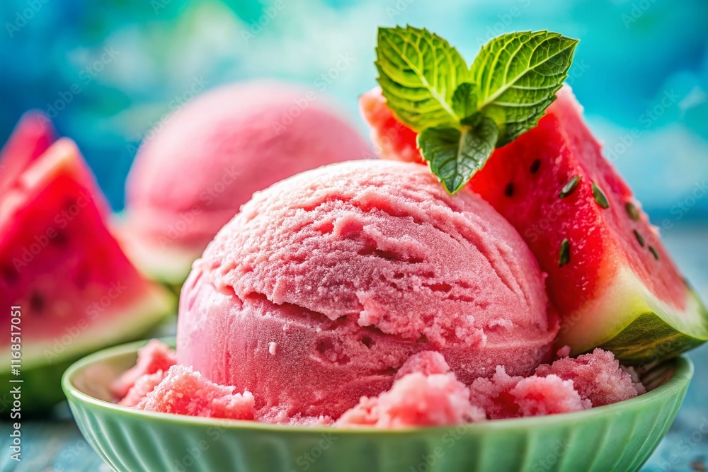 Creamy Watermelon Ice Cream Scoop Close-Up, High-Resolution Stock Photo Creamy Watermelon Ice Cream Scoop Close-Up, High-Resolution Stock Photo