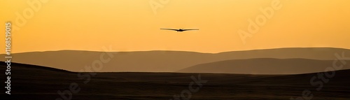 Wallpaper Mural A bird glides across a serene landscape at sunset, showcasing nature's tranquility. Torontodigital.ca