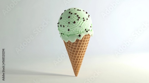 Mint chocolate chip ice cream cone. (2) photo