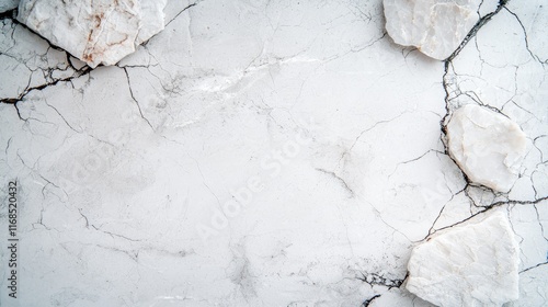 White Marble Texture Background with Cracked Surface and Stones