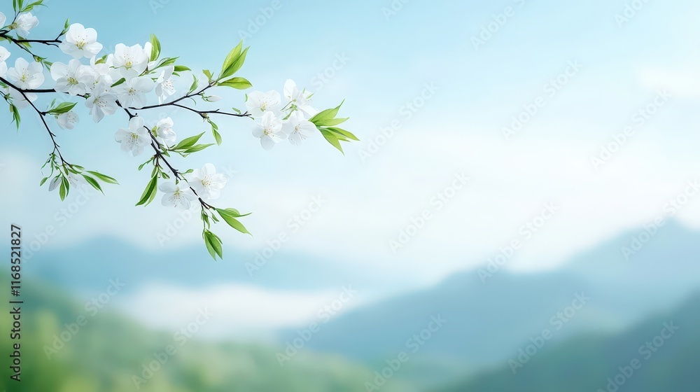 Soft Blossoms Against Serene Nature Background Soft Blossoms Against Serene Nature Background