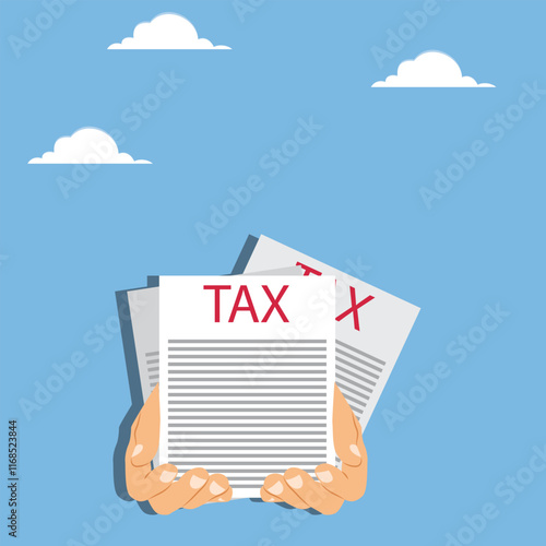 Paying or refunding tax forms, personal income tax, tax reminders, filling out tax forms, holding a stack of tax forms in both hands