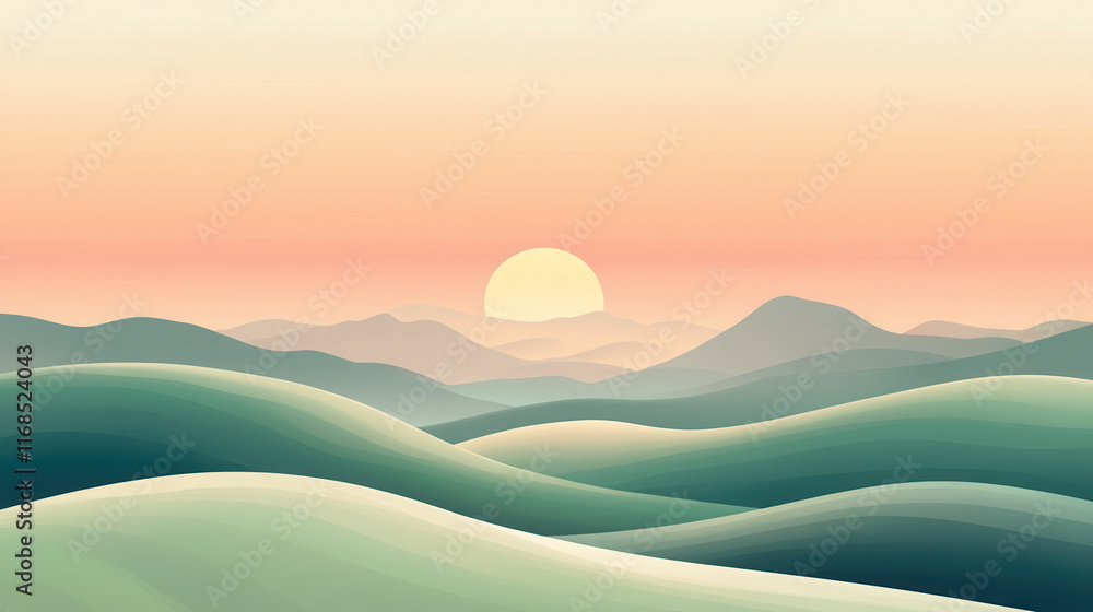 Fototapeta premium serene landscape with rolling hills and peaceful sunset