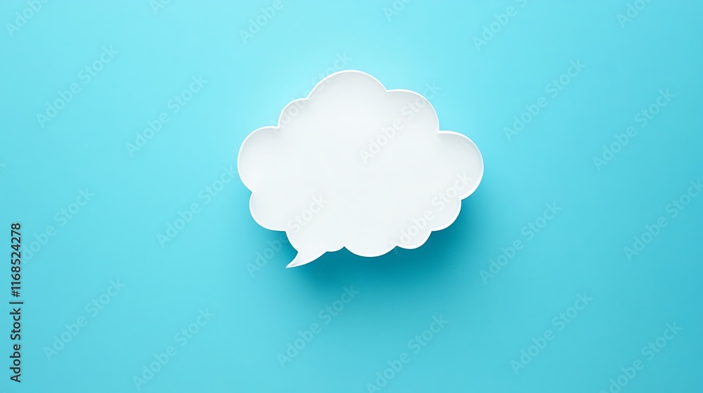 White speech bubble floating on a light blue background White speech bubble floating on a light blue background