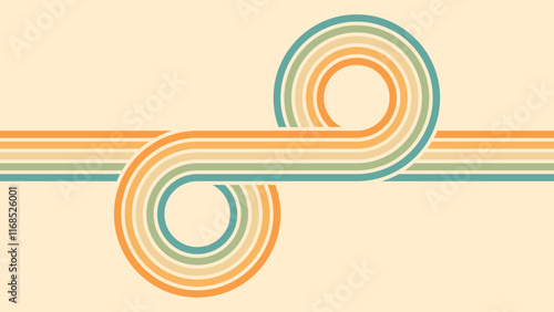Abstract background of rainbow groovy Wavy Line design in 1970s Hippie Retro style. Vector pattern ready to use for cloth, textile, wrap and other.