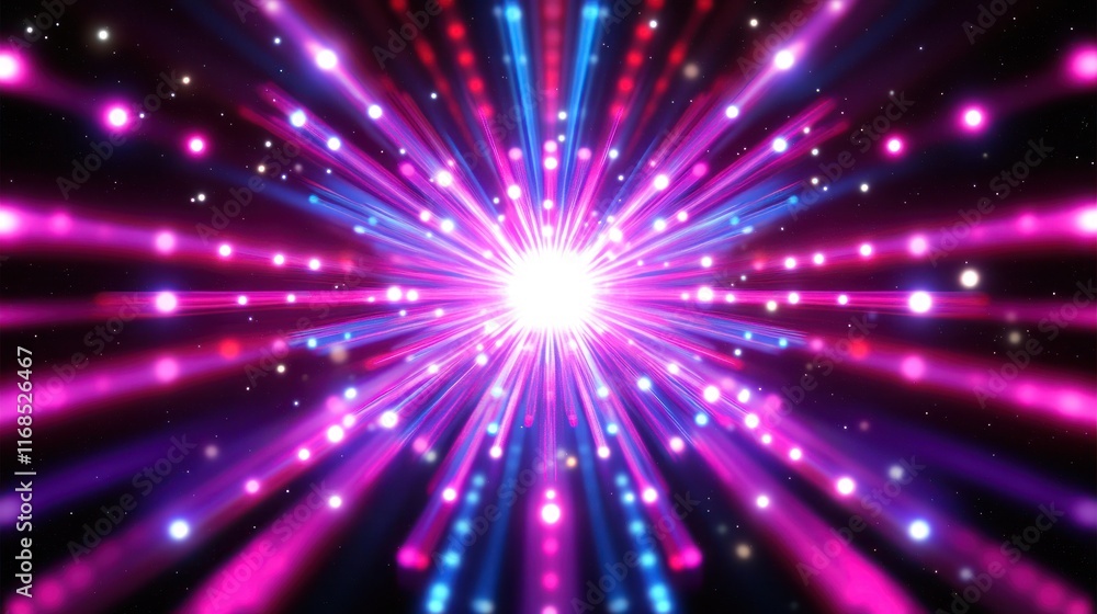 Fototapeta premium Colorful starburst light explosion on black background.