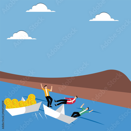Business blunders or accidents, investment risks, bad decisions or directions, merchants' merchant ships colliding with merchant ships loaded with gold coins