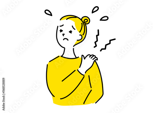 疲れて肩こりに悩む女性のイラスト