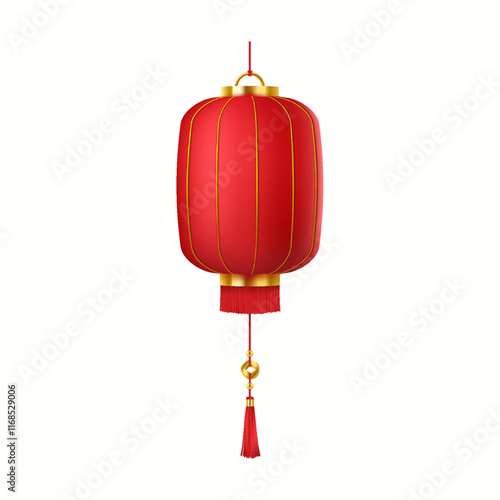 Chinese paper lantern for good luck wish realistic vector illustration. Red festive Asian lamp to celebrate holiday 3d object on white