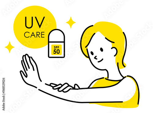 UVケアをする女性のイラスト（SPF50）