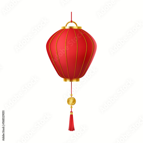 Chinese lantern with golden decorative details realistic vector illustration. Asian paper lamp to wish good luck on holiday 3d object on white
