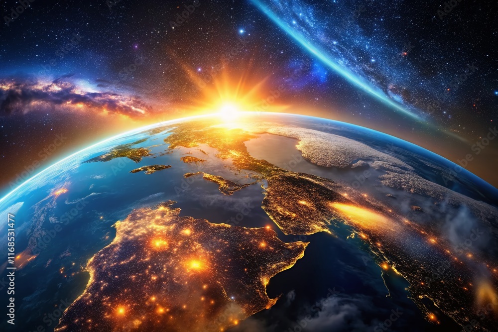 Obraz premium Day and Night Earth: Stunning High-Resolution Stock Photo of Planet Earth's Day/Night Cycle