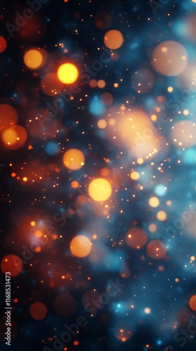 Colorful bokeh effect with orange and blue lights against a dark background