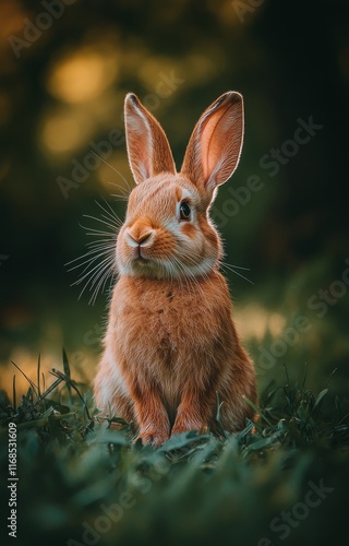 Cute rabbit exploring the green grass in a sunny outdoor setting