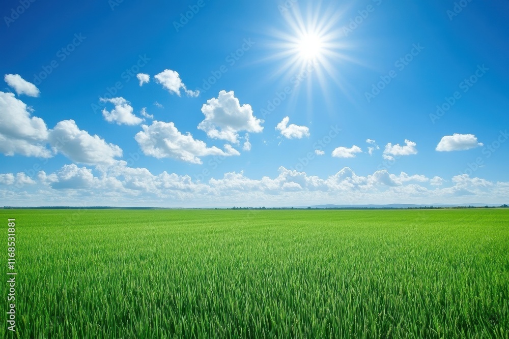 Sunny day, green field, blue sky, clouds. Sunny day, green field, blue sky, clouds.