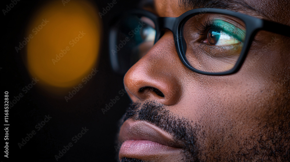 close up of a man looking through a magnifying glass