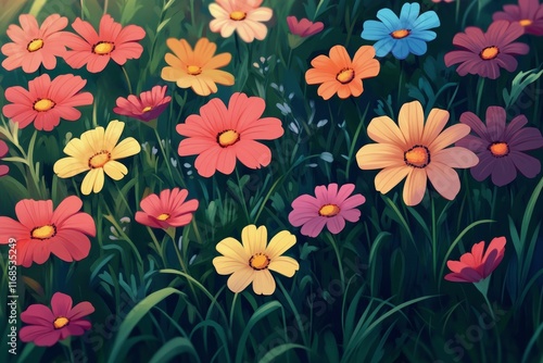 Colorful assortment of flowers blooming in a vibrant garden landscape