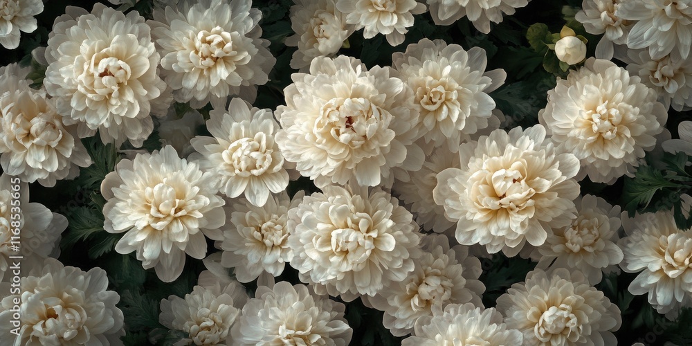 a dense floral pattern of peonies and chrysanthemums in white and red color a dense floral pattern of peonies and chrysanthemums in white and red color